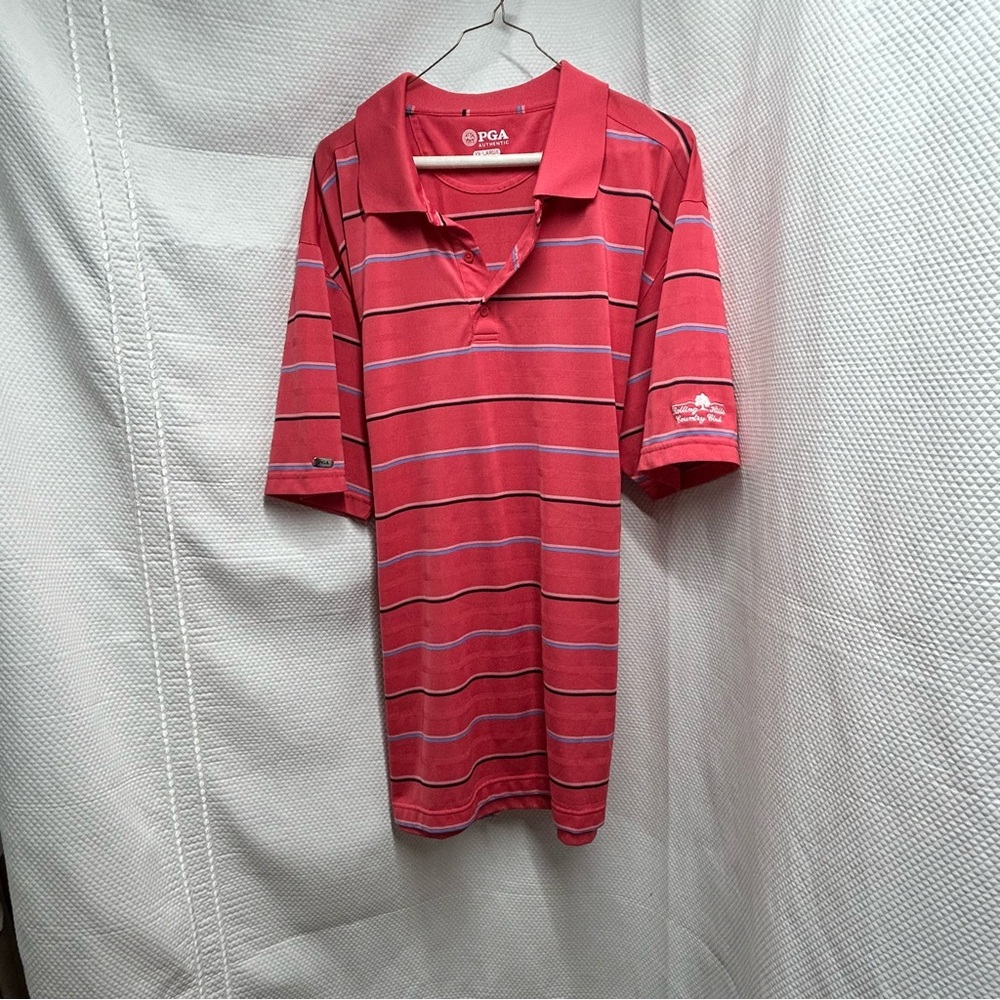 PGA Tour Coral Polo Shirt with Stripes XXL
